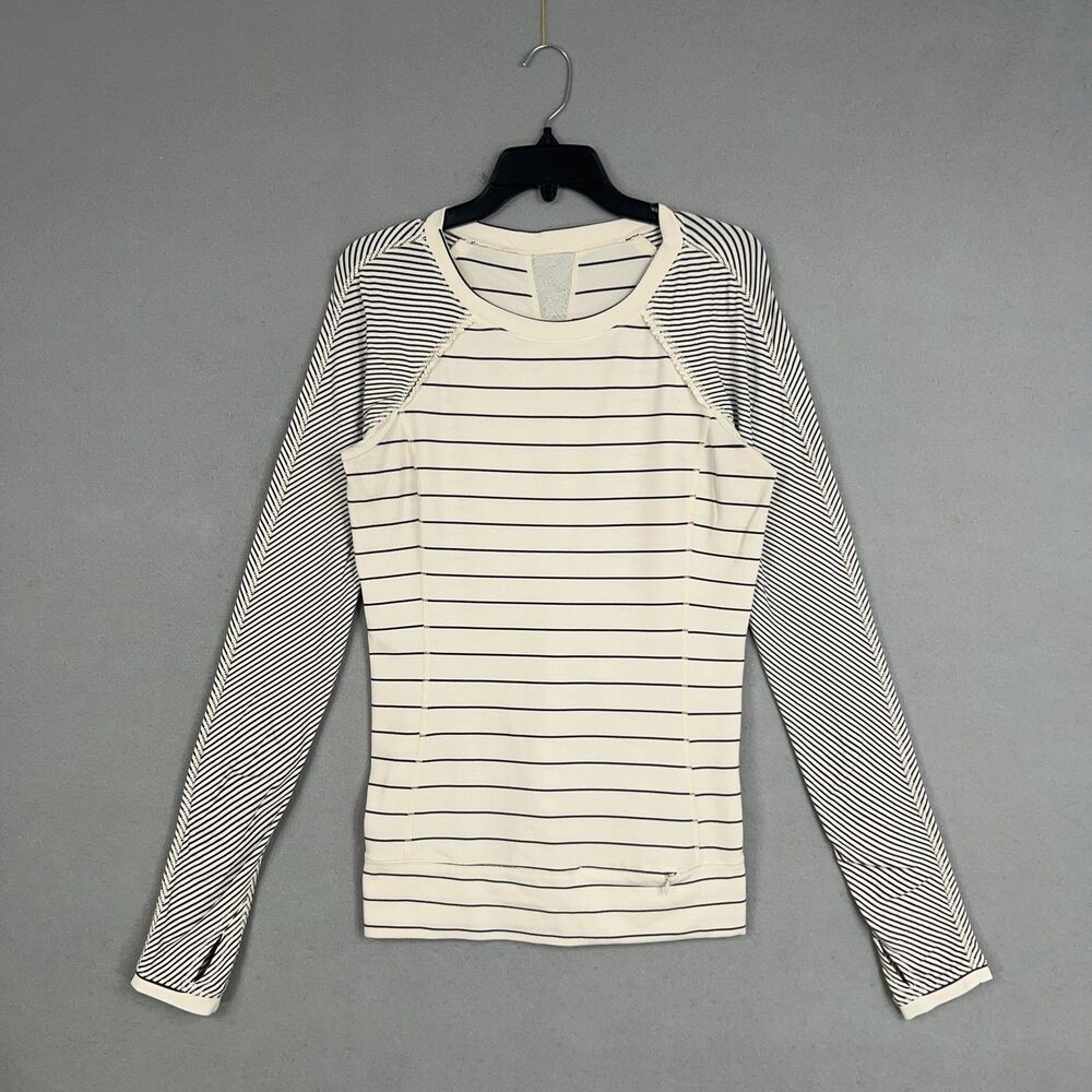 Lululemon Shirt Womens 6 Beige Stripe Full Tilt Long Sleeve Angel Wing - Picture 2 of 15